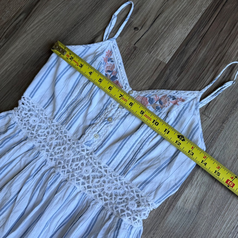 Y2K Abercrombie & Fitch Blue White Striped Embroidered Lace Mini Sun Dress Small - Picture 7 of 7